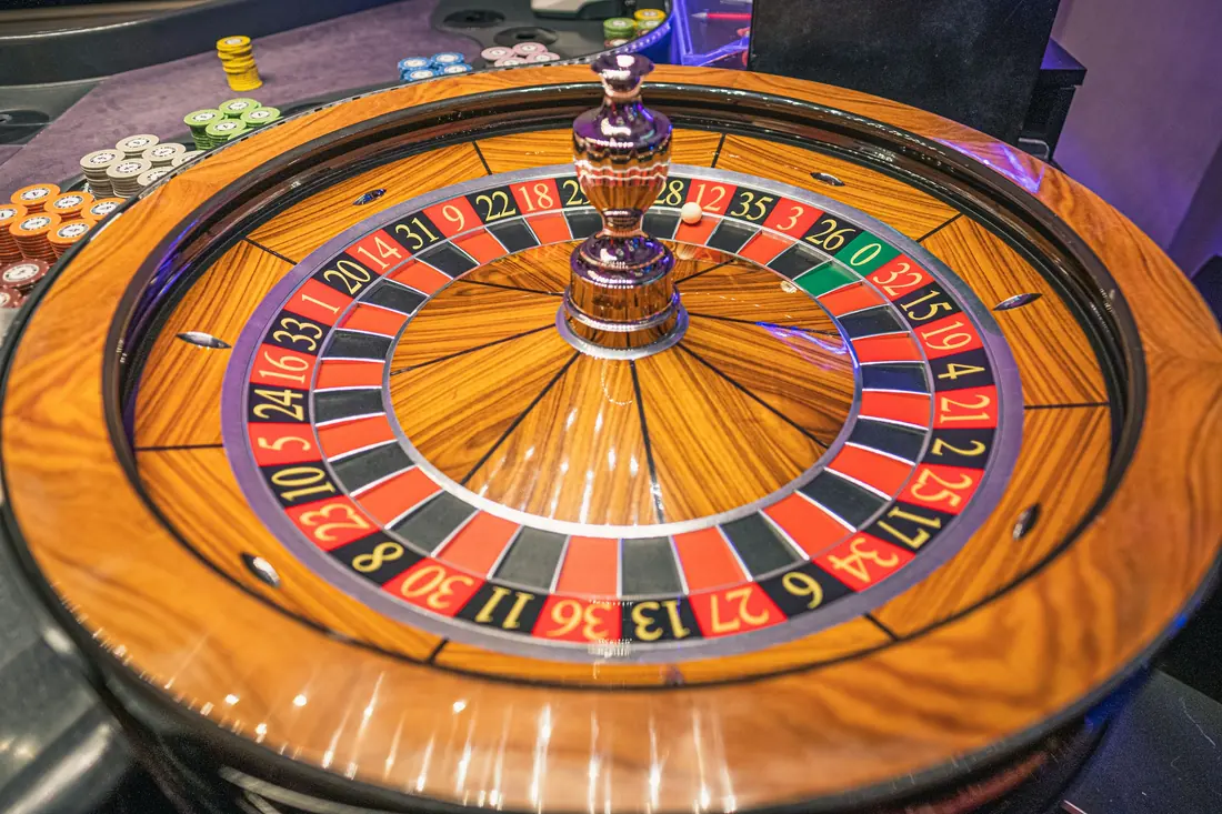 A roulette wheel with the ball in a pocket